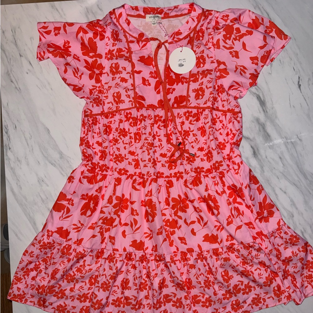 New! Floral Pink and Red Dress